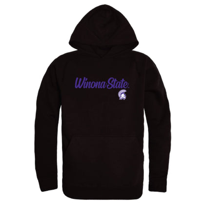 Winona State University Warriors Mens Script Hoodie Sweatshirt Black-Campus-Wardrobe