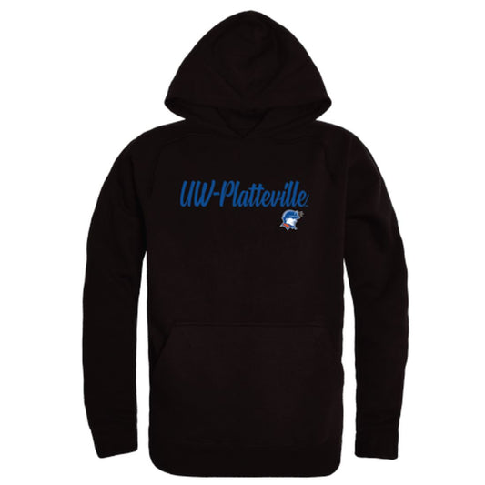UW University of Wisconsin Platteville Pioneers Mens Script Hoodie Sweatshirt Black-Campus-Wardrobe
