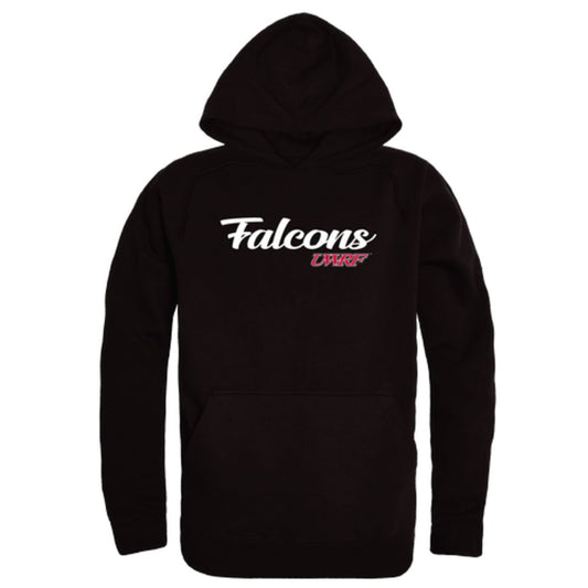 UWRF University of Wisconsin River Falls Falcons Mens Script Hoodie Sweatshirt Black-Campus-Wardrobe