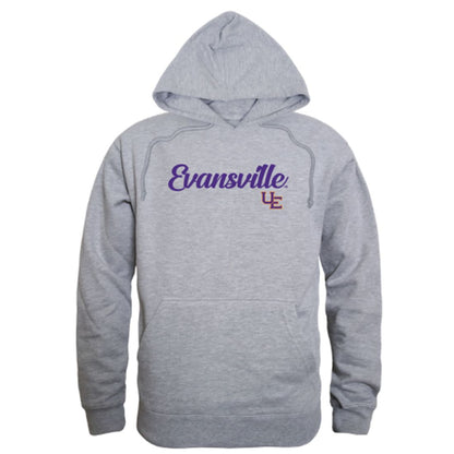 University of Evansville Purple Aces Mens Script Hoodie Sweatshirt Black-Campus-Wardrobe