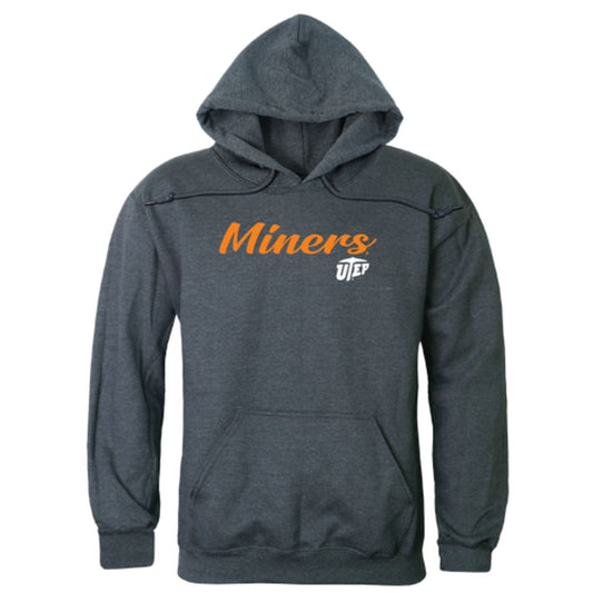 UTEP University of Texas at El Paso Miners Mens Script Hoodie Sweatshirt Heather Charcoal-Campus-Wardrobe