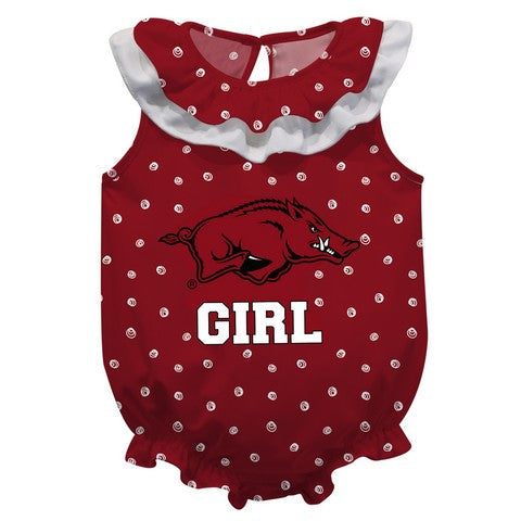 Arkansas Swirls Red Girls Sleeveless One Piece Jumpsuit by Vive La Fete