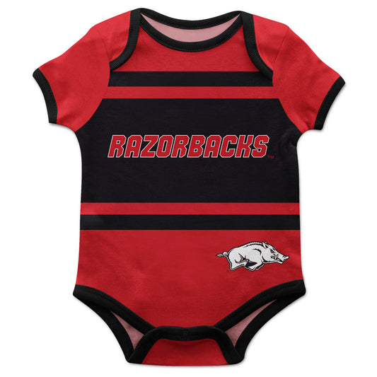 Arkansas Razorbacks Razorbacks Block Stripe Red Short Sleeve One Piece Jumpsuit by Vive La Fete