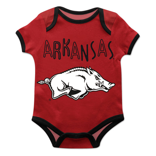 Arkansas Razorbacks Red Solid Short Sleeve One Piece Jumpsuit by Vive La Fete