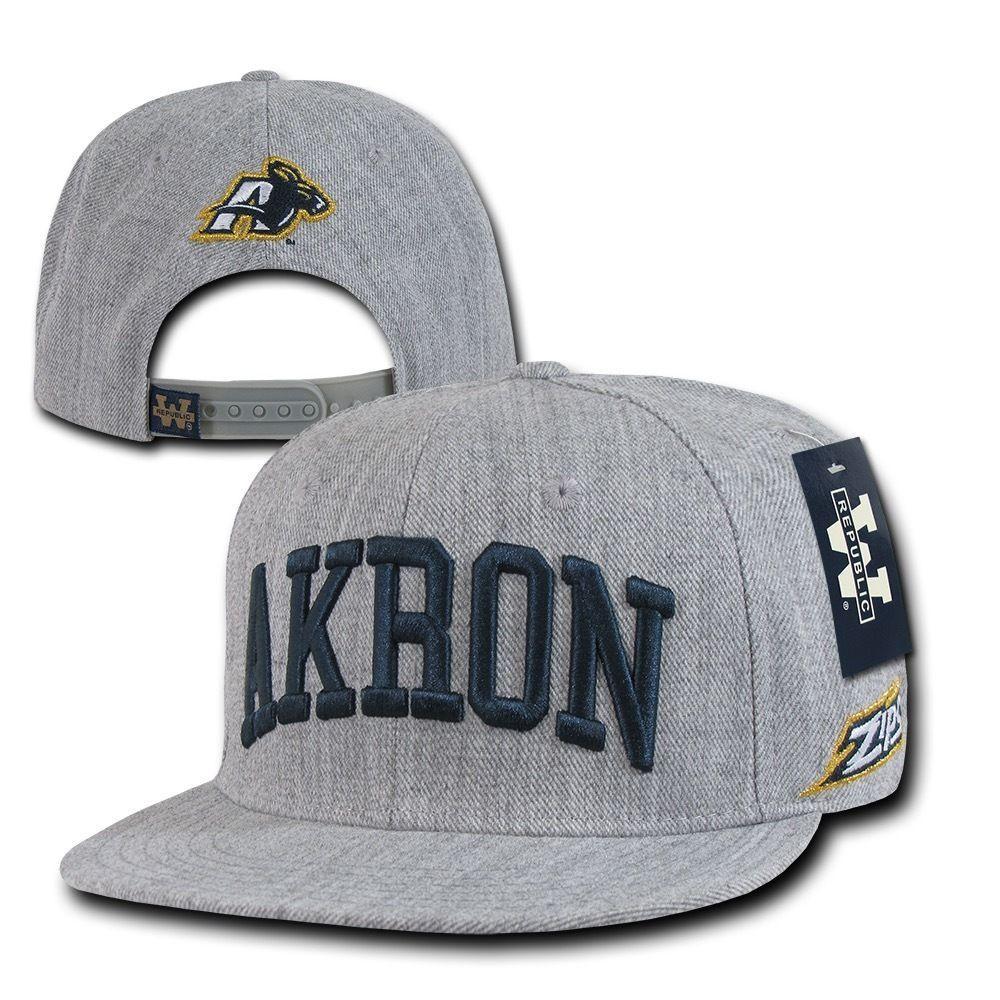 NCAA Akron University Zips 6 Panels Game Day Snapback Baseball Caps Hats Grey-Campus-Wardrobe