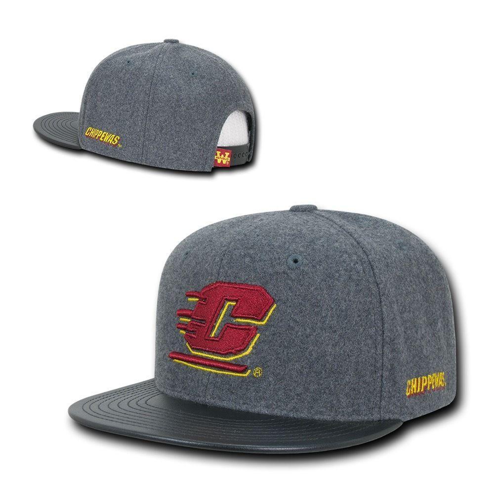 NCAA Cmu Central Michigan Chippewas University Melton Vinyl Snapback Caps Hats-Campus-Wardrobe