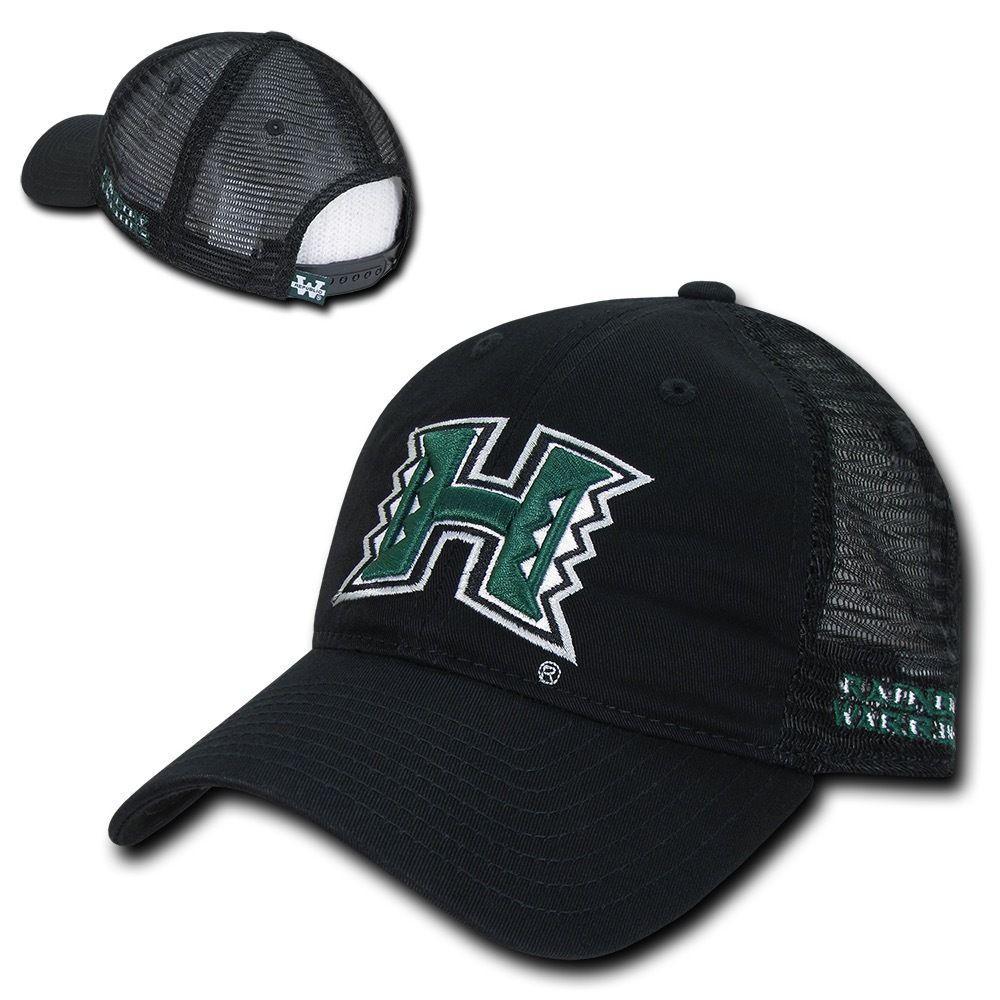 NCAA Hawaii University Rainbow Warriors Relaxed Mesh Trucker Caps Hats Black-Campus-Wardrobe