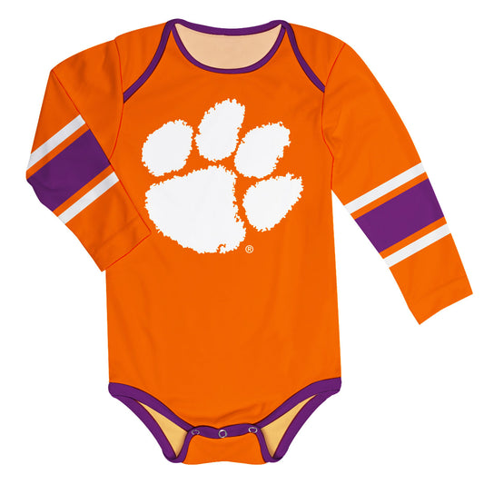 Clemson Tigers Stripes Orange Long Sleeve One Piece Jumpsuit by Vive La Fete