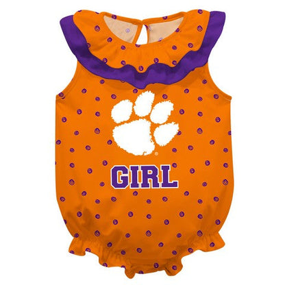 Clemson Swirls Orange Girls Sleeveless One Piece Jumpsuit by Vive La Fete