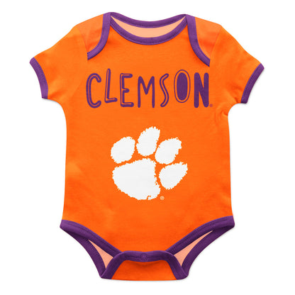 Clemson Tigers Orange Solid Short Sleeve One Piece Jumpsuit by Vive La Fete