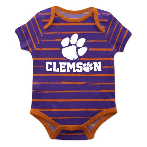 Clemson Stripe Purple and Orange Boys One Piece Jumpsuit SS by Vive La Fete