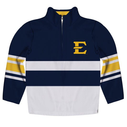East Tennessee State Logo Stripes Blue Long Sleeve Quarter Zip Sweatshirt by Vive La Fete