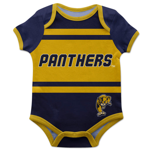 FIU Panthers Panthers Block Stripe Blue Short Sleeve One Piece Jumpsuit by Vive La Fete
