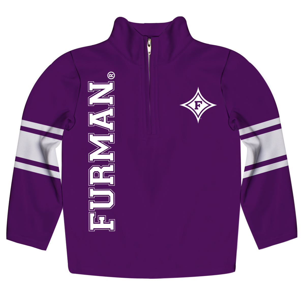 Furman Paladins Stripes Purple Long Sleeve Quarter Zip Sweatshirt by Vive La Fete