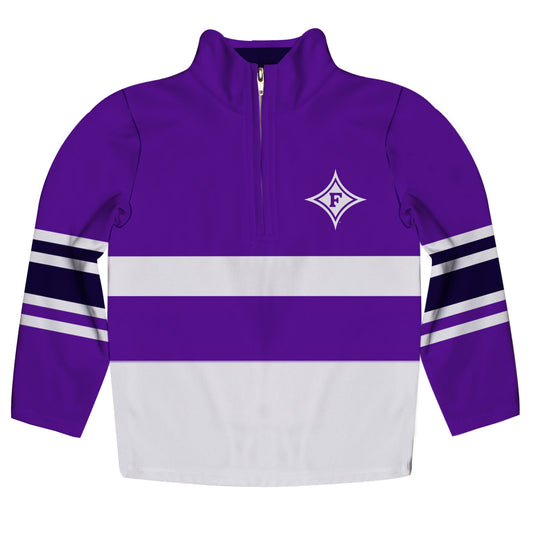 Furman Paladins Logo Stripes Purple Long Sleeve Quarter Zip Sweatshirt by Vive La Fete
