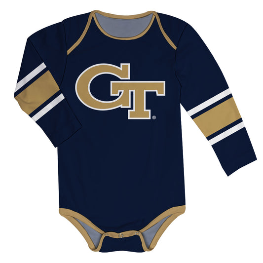 Georgia Tech Yellow Jackets Stripes Blue Long Sleeve One Piece Jumpsuit by Vive La Fete