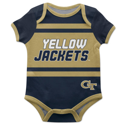 Georgia Tech Yellow Jackets Yellow Jackets Block Stripe Blue Short Sleeve One Piece Jumpsuit by Vive La Fete