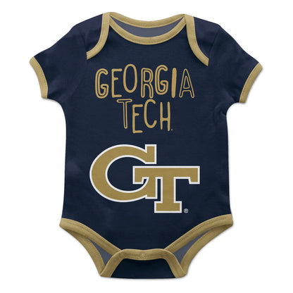 Georgia Tech Yellow Jackets Blue Solid Short Sleeve One Piece Jumpsuit by Vive La Fete