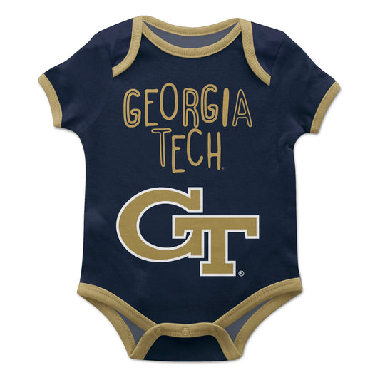 Georgia Tech Yellow Jackets Blue Solid Short Sleeve One Piece Jumpsuit by Vive La Fete