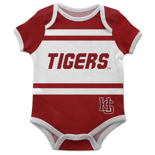 Hampden Sydney Tigers Block Stripe Maroon Short Sleeve One Piece Jumpsuit by Vive La Fete