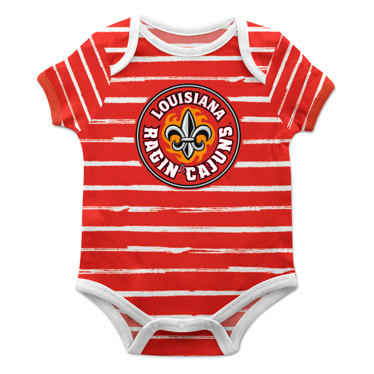 Louisiana At Lafayette Stripe Red and White Boys One Piece Jumpsuit SS by Vive La Fete