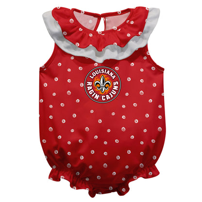 Louisiana At Lafayette Swirls Red Girls Sleeveless One Piece Jumpsuit by Vive La Fete