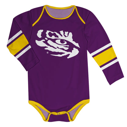 LSU Tigers Stripes Purple Long Sleeve One Piece Jumpsuit by Vive La Fete