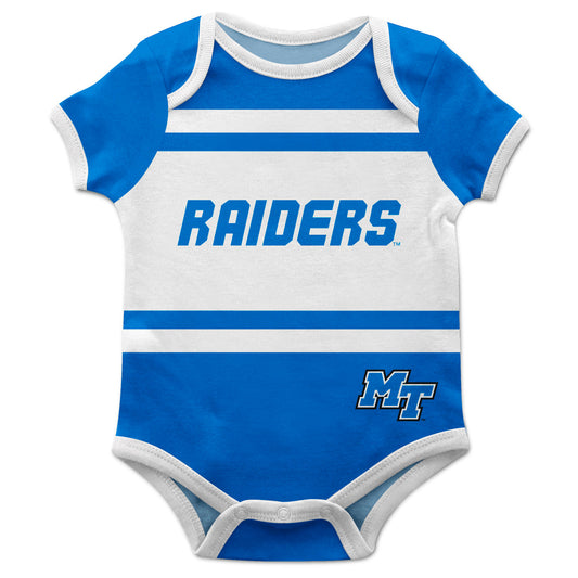 Middle Tennessee Raiders Block Stripe Blue Short Sleeve One Piece Jumpsuit by Vive La Fete