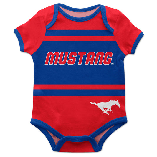 SMU Mustangs Block Stripe Red Short Sleeve One Piece Jumpsuit by Vive La Fete