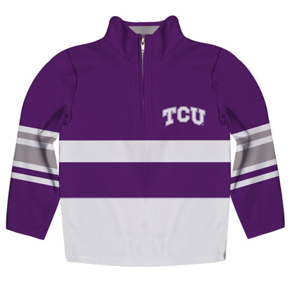 TCU Horned Frogs Logo Stripes Purple Long Sleeve Quarter Zip Sweatshirt by Vive La Fete