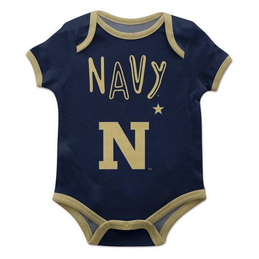 United States Naval Academy Navy Blue Solid Short Sleeve One Piece Jumpsuit by Vive La Fete