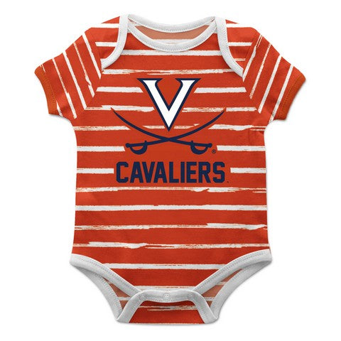 Virginia Cavaliers Stripe Orange and White Boys One Piece Jumpsuit S by Vive La Fete