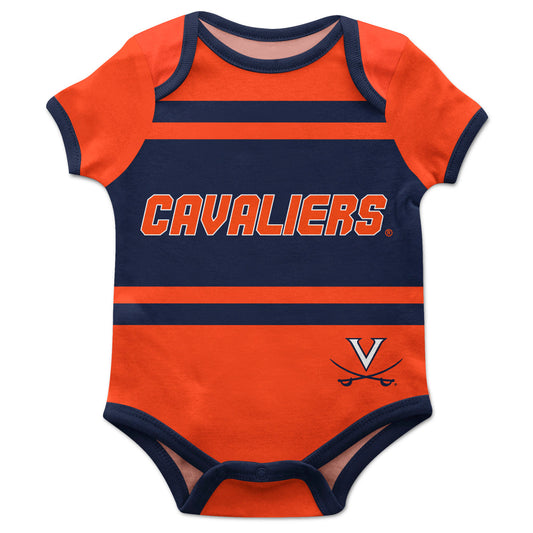 Virginia Cavaliers Block Stripe Orange Short Sleeve One Piece Jumpsuit by Vive La Fete