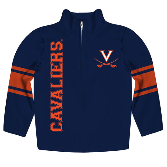 Virginia Cavaliers Stripes Navy Long Sleeve Quarter Zip Sweatshirt by Vive La Fete