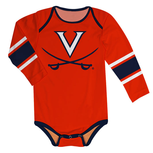 Virginia Cavaliers Stripes Orange Long Sleeve One Piece Jumpsuit by Vive La Fete