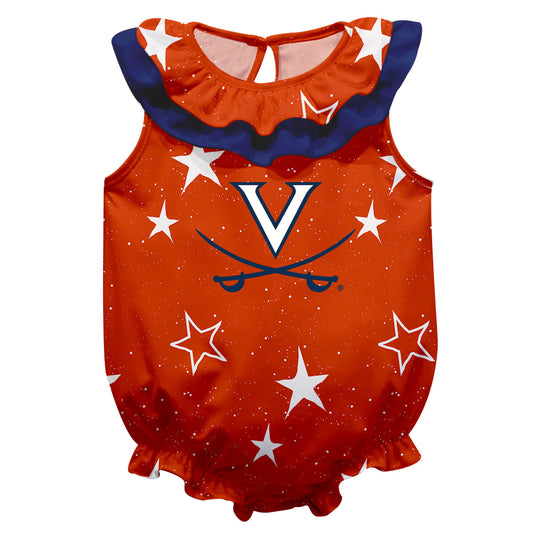 Virginia Cavaliers Stars Orange Girls Sleeveless One Piece Jumpsuit by Vive La Fete