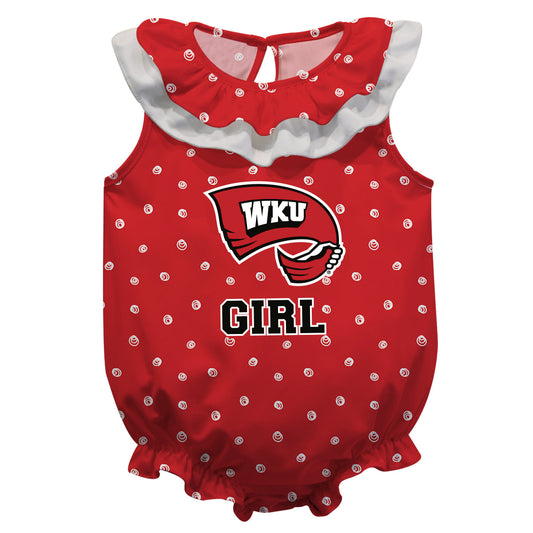 Western Kentucky Swirls Red Girls Sleeveless One Piece Jumpsuit by Vive La Fete