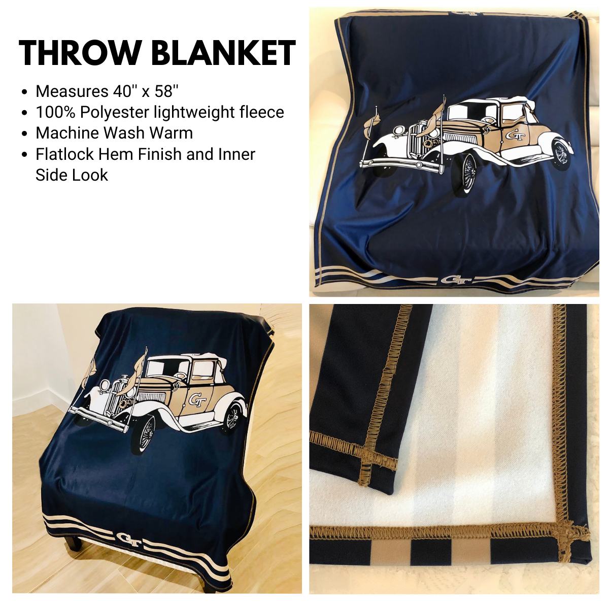 North Florida Ospreys Game Day Soft Premium Fleece Navy Throw Blanket 40 x 58 Logo and Stripes