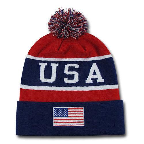 Mouseover Image, Patriotic USA Flag Beanies Toboggan American Team Colors Winter Caps Hats-Campus-Wardrobe